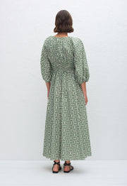 Shirred Plunge Button Dress - Vetiver - Matteau